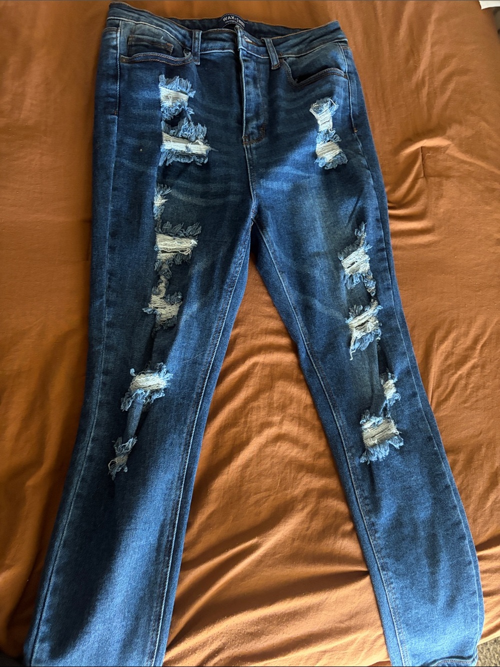 Wax Jean Dark Blue Distressed Skinny Jeans
